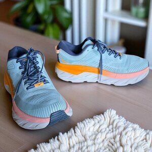 HOKA ONE ( 8 ) BONDI 7 "GOAT" Light Blue/Orange Running Shoes